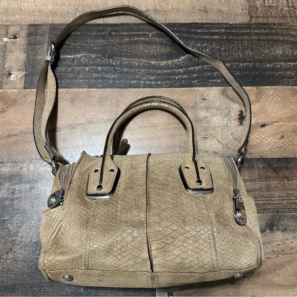 B. Makowsky Python Textured Suede Satchel - Picture 1 of 10